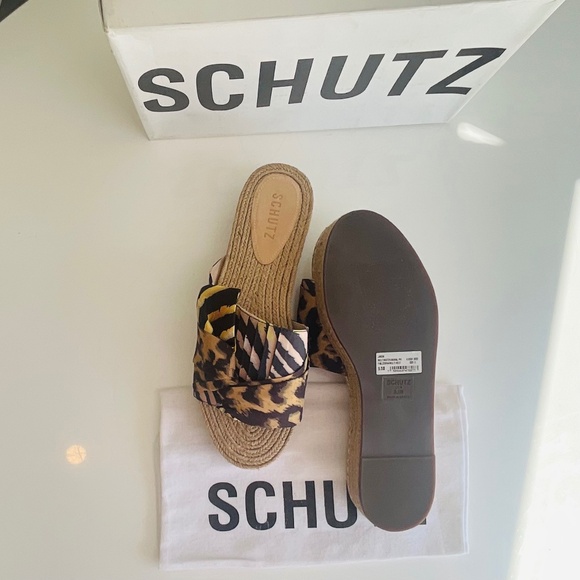 SCHUTZ | Animal Print Bowtie JAXON Espadrilles Platform Slide Sandals 9.5 NWT - Picture 4 of 5